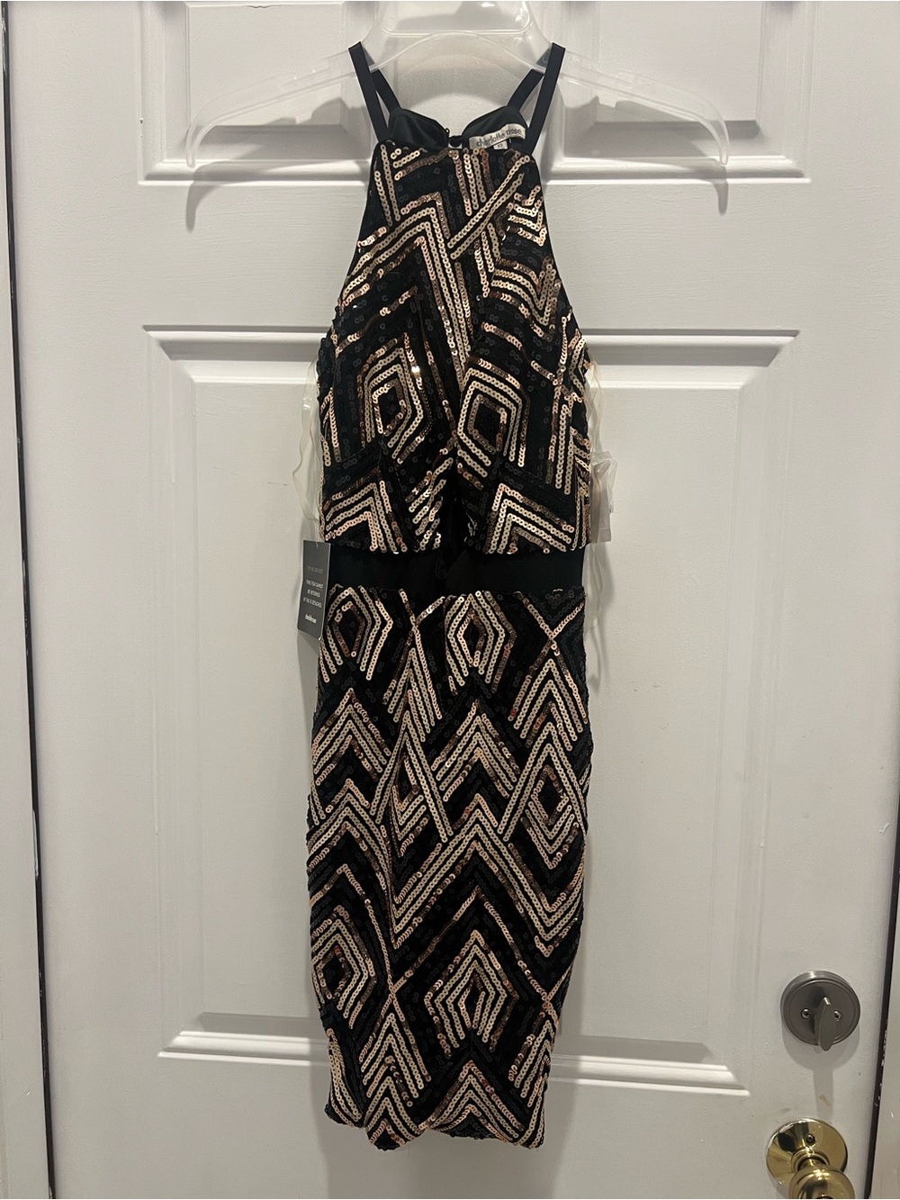 NWT Charlotte Russe Black Gold Sequin Mini Dress XS Party Cocktail Stretch # 835